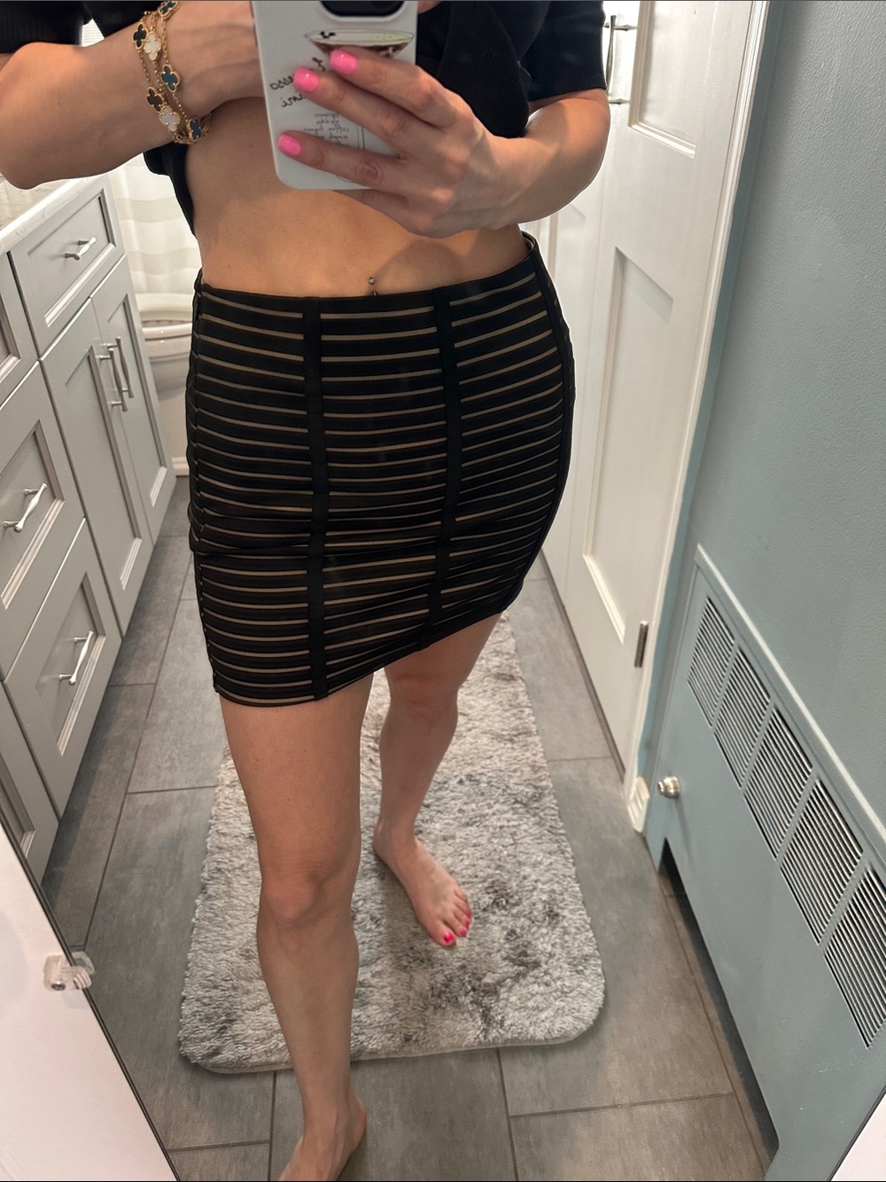 Forever 21 Black Striped Sheer Panel Mini Skirt